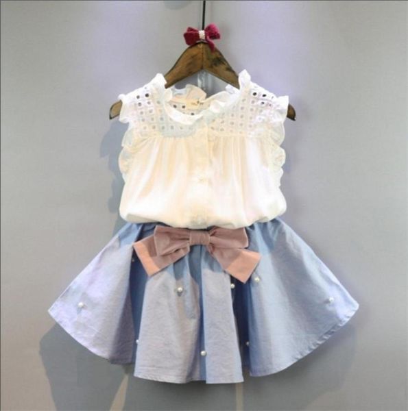 

28 years kids clothes for girls the bow skirt and lace summer suit korean style children039s clothing sets baby toddler se6879316, White