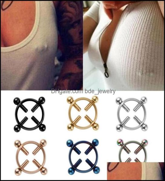 

screw nipple clamps piercings for women stainless steel fake breast jewelry non piercing ring shield drop delivery 2021 rings9839027, Silver