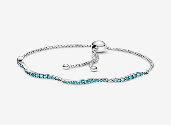 

100 sparkling link chain blue wavy slider bracelets 925 sterling silver adjustable cubic zirconia bracelet fashion women wedding 2623925, Black