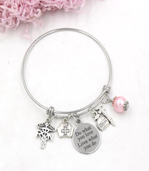 

whole stainless steel bracelet wire adjustable expandble bangle medical rn charm bracelets nurse gift bangle for women jewelry4674473, Golden;silver