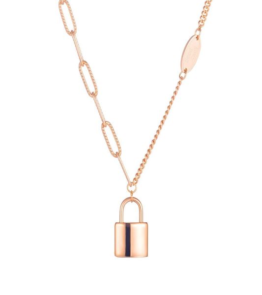 

new ins fashion simple popular stylish necklace designer titanium stainless steel lock pendant necklace for women girls gold silve4399517, Silver