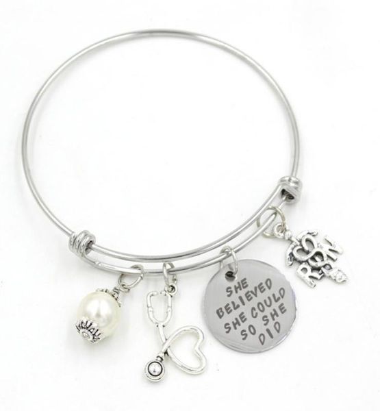 

whole stainless steel adjustable bangle zinc alloy rn nurse nursing graduate bracelets jewelry gifts for nurses1865217, Golden;silver