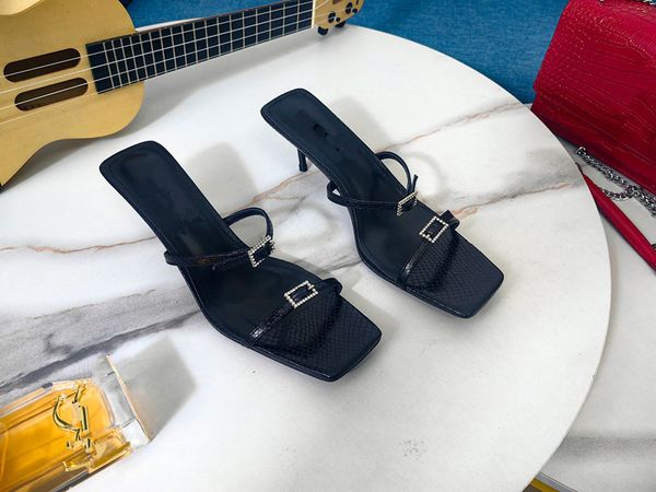 

summer beach sandals designer shoes casual fashion leather shoes belt buckle thick heel heels 0529, Black