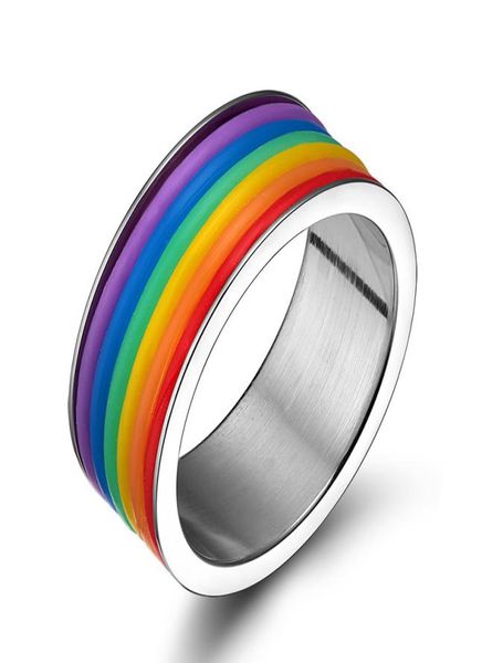 

9mm rainbow ring fashion titanium stainless steel finger ring for man women engagement party couple rings gifts6678591, Silver