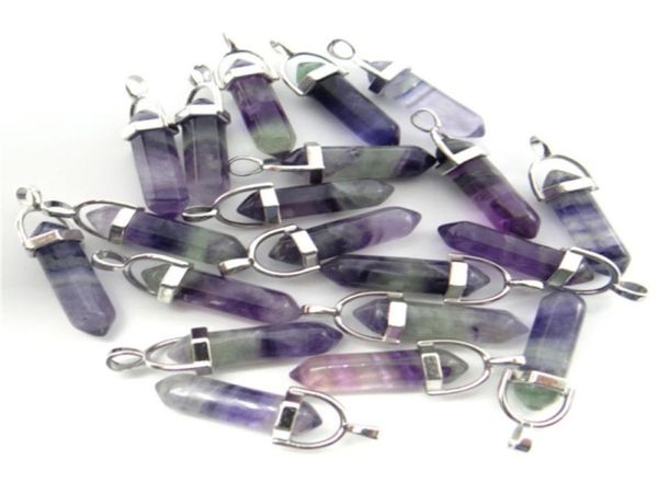 

natural stone fluorite quartz crystal turquoises lapis tiger eye chakra pendant for diy jewelry making necklace accessories24pcs 25745498, Silver
