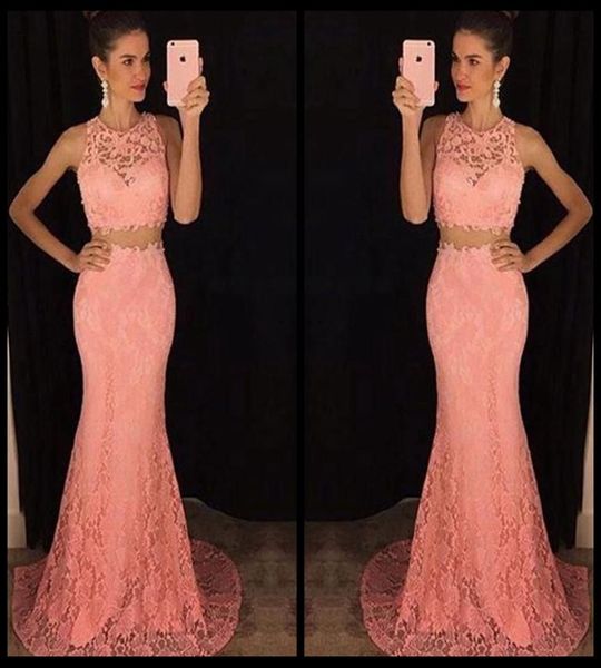 

two pieces dress 2020 prom dresses long o neck mermaid full lace see through formal evening gowns party wear6689932, Black