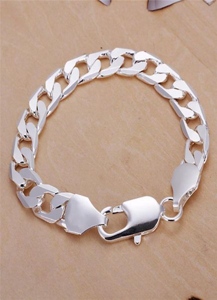 

10mm figaro chain bracelet 925 sterling silver plated cool men039s fashion jewelry 7554622, Black