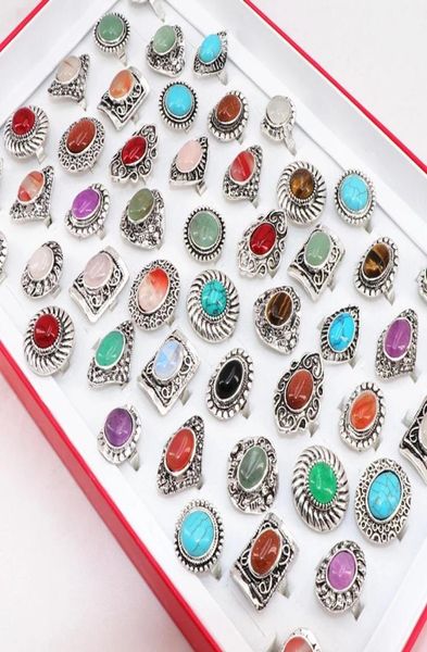 

vintage bohemia colorful geometry stone adjustable open rings jewelry for women party gift flower whole 20pcslots4229380, Golden;silver