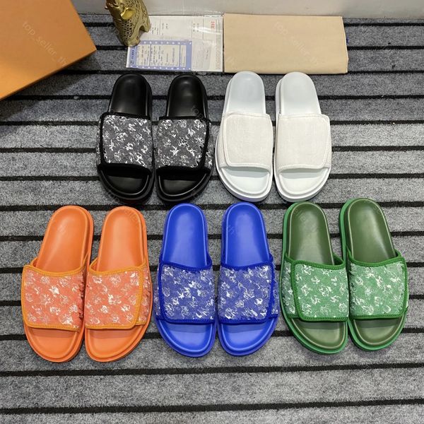 

miami mule designer slipper pillow jacqard sandal men cotton fabric slipper printing slides men classic brand beach slides casual mules, Black