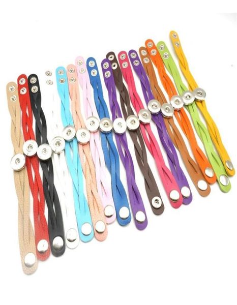 

2021 handmade soft snap button bracelet woven braided pu leather 18mm snap bracelet women punk jewelry lots colors7673985, Golden;silver