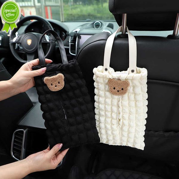 

new cute cartoon bear car tissue box auto seat headrest hanging paper tower holder organizer styling car interior accessories