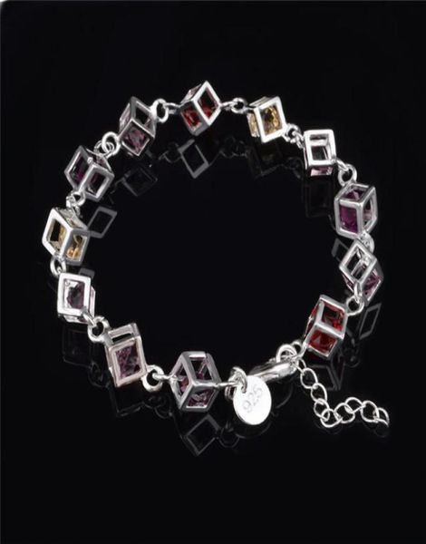 

2015 beautiful design 925 silver charm bracelet multicolour crystal fashion jewelry 7710352, Black
