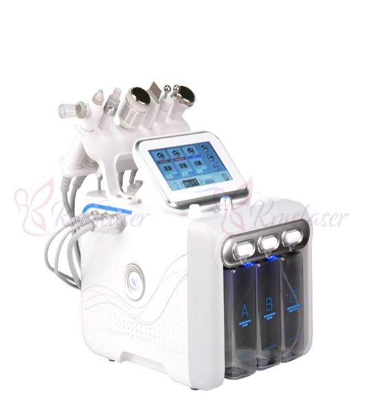 

6 in 1 hydradermabrasionskin scrubberrfcooling hammerultrasonicoxygen spray spa facial machine4950157, Black;white