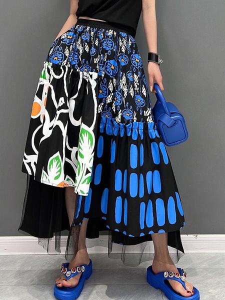 

dresses superaen 2022 summer new fashion casual printing mesh splicing big swing casual aline skirts womens, Black;gray
