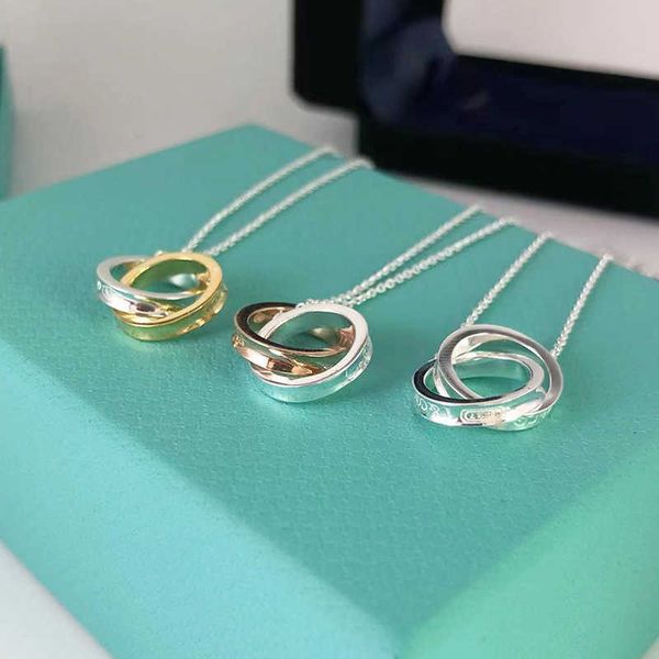 

internet celebrity tiffayffay s925 silver female round rose gold 1837 double ring necklace fashionable versatiffayle personality simple, Black