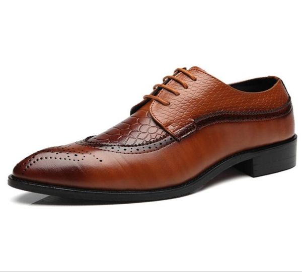 

2017 men business shoes formal dress shoes oxford men leather brogue shoes laceup pointed toe british style men shoe brown black1702007, Black