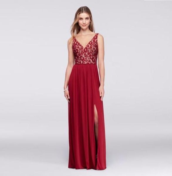 

new illusion front slit vneck lace and chiffon bridesmaid dress w11104 wedding party evening formal gowns9738747, White;pink