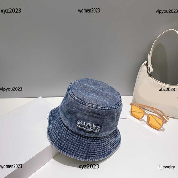 

fashion women fisherman's hat decorate old logos girl cap denim bucket hat designer wide brim hat #including brand box, Blue;gray