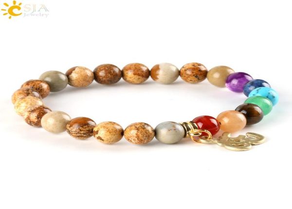 

csja 8mm healing stone round beaded 7 chakra women men bracelets bangles om buddha sodalite dalmatian picture jasper meditation je6970078, Black
