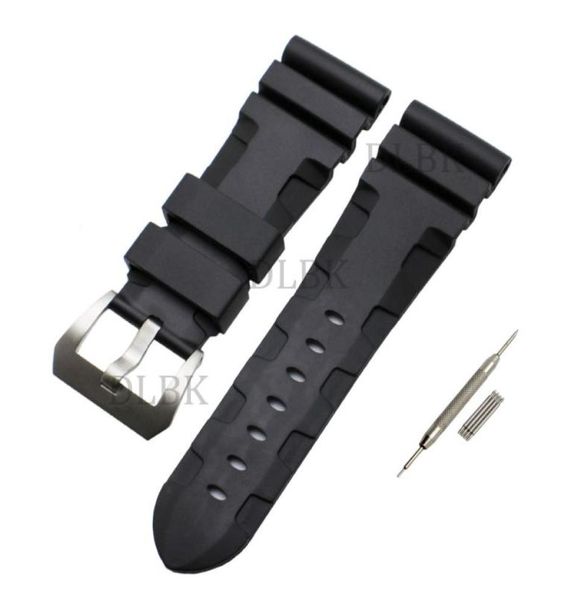 

24mm 26mm buckle 22mm men watch band black diving silicone rubber strap sport bracelet stainless steel pin buckle for panerai lu6454066, Black;brown