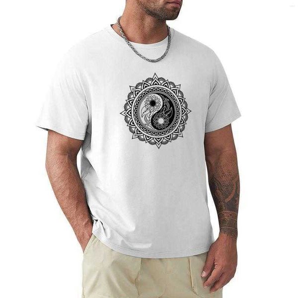 

men's polos yin yang symbol in a mandala t-shirt cute sweat shirt anime clothes tees big and tall t shirts for men, White;black