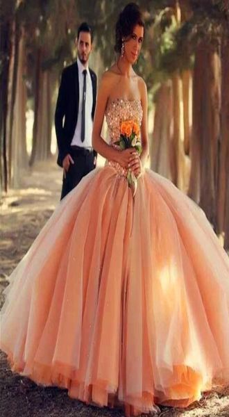 

custom made peach ball gown quinceanera dresses tulle peals crystals zipper 2019 arabic bridal gowns sweet 16 debutante party prom8208119, Blue;red