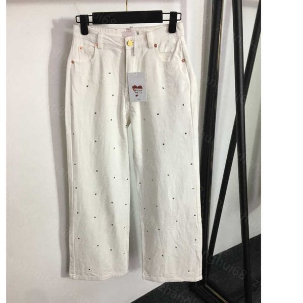 

23ss designer women jeans straight jeans womens pants denim jeans rivet embellished high-waisted wide-leg denim pants womens clothing a1, Blue