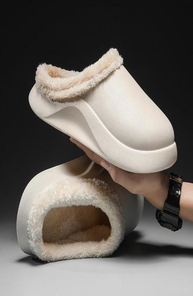 

slippers winter warm waterproof men shoes plush lining thick sole outdoor indoor women home garden slides mules8292565, Black
