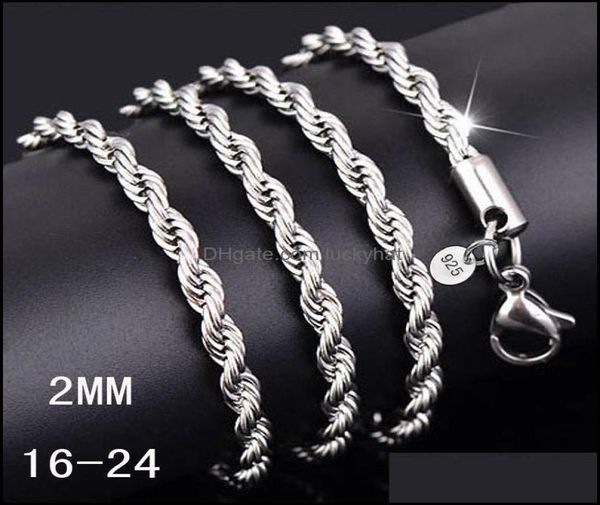 

chains necklaces pendants jewelry 1630inches 2mm 925 sterling sier ed rope chain necklace for womenmen fashion diy in bk dro7611308, Silver