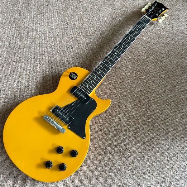 

custom shop, lp standard electric guitar, silver hardware yellow guitar, ing