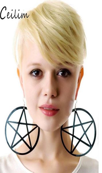 

big black pentagram hanging earrings women aros colgantes bijoux classic large earrings jewelry design whole3743983, Silver