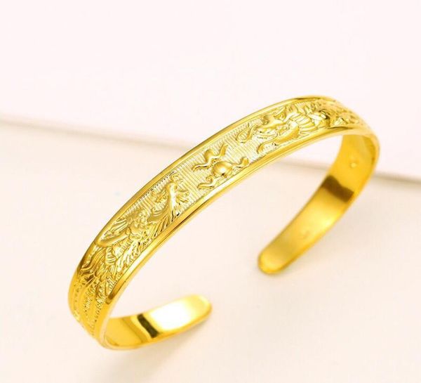

69ba wedding jewelry dragon and phoenix bangles jewelry 24k gold plated women for special design nickel and lead 8412755, Black