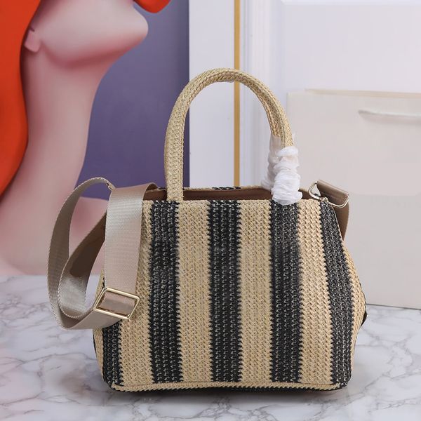 

straw woven handbag high capacity commuting tote bag shoulder crossbody bags hardware triangle embroidered letter adjustable shoulder strap