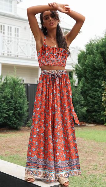 

women's two piece pants happy queens red flower print two piece strapless bohemian elastic waist pants 2 piece rayon cotton bohemian se, White