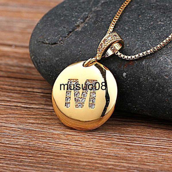 

pendant necklaces fashion 26 letters pendant necklace for woman girls cute gold color copper zircon round necklace fine party wedding jewelr, Silver