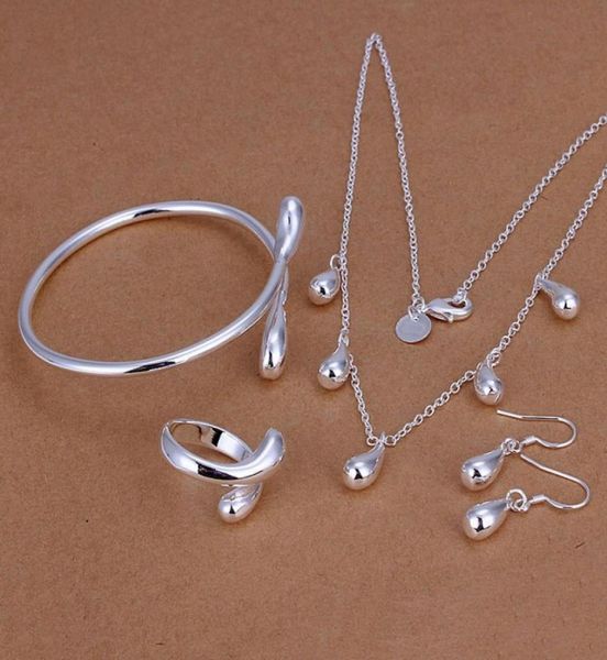 

wedding water droplets sterling silver plated jewelry set for women es220fashion 925 silver necklace bracelet earring ring set4965118, Black