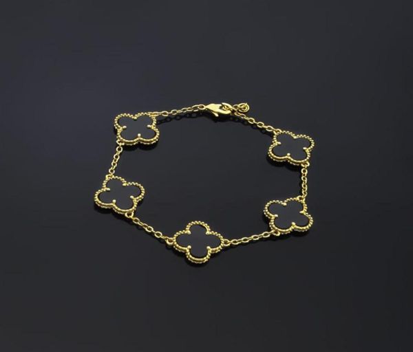 

fashion womens luxury designer chain bracelet fourleaf clover bracelets 18k gold bracelets for womens5332118, Black