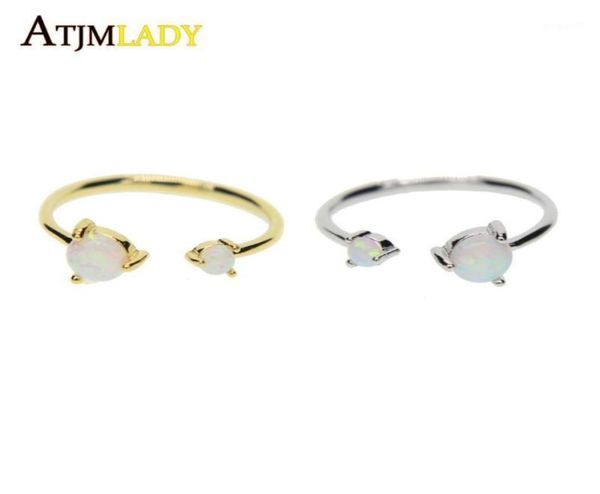 

cluster rings open sized women ringsfashion two opal stone prong setting classic dainty gold color adjust ring ladie6085624, Golden;silver