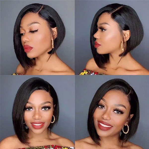 

13x6 hd lace frontal wig straight bob wig human hair lace for women transparent brazilian bob hair hd wig, Black;brown