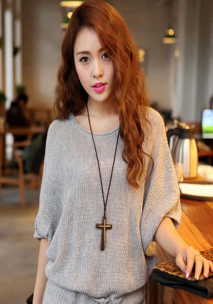 

new double wood cross pendants necklaces vintage long style sweater chain alloy leather cord men women jewelry fashion 15pcs7654190, Silver