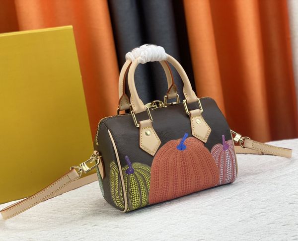 

designer womens shoulder bag luxury nano handbags brown flower letter leather mini totes pumpkin crossbody bags ladies fashion makeup purses