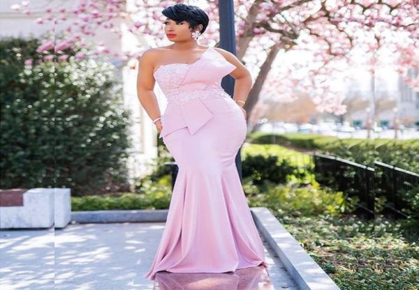 

plus size pink mermaid long bridesmaid dresses sweetheart lace appliques satin wedding guest dress maid of homor dress8310860, White;pink