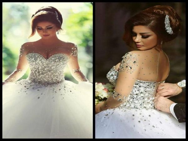 

said mhamad ball gown wedding dress 2020 vestidos de noiva sheer long sleeve bridal gowns with crystals sweet wedding4371152, White