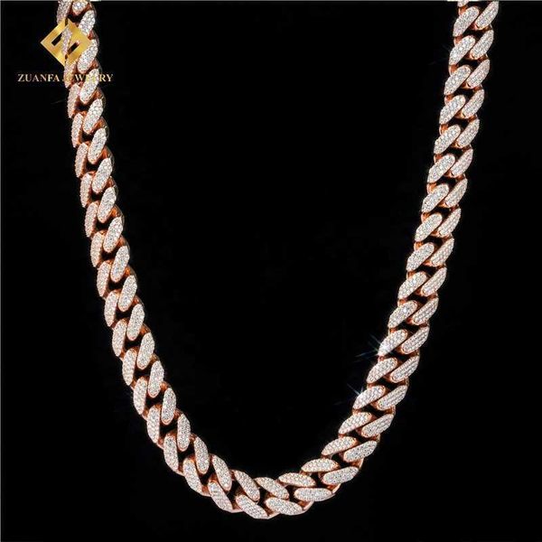 

18mm width three row heavier iced out buss down trendy fashion style vvs1 moissanite cuban link chain, Silver