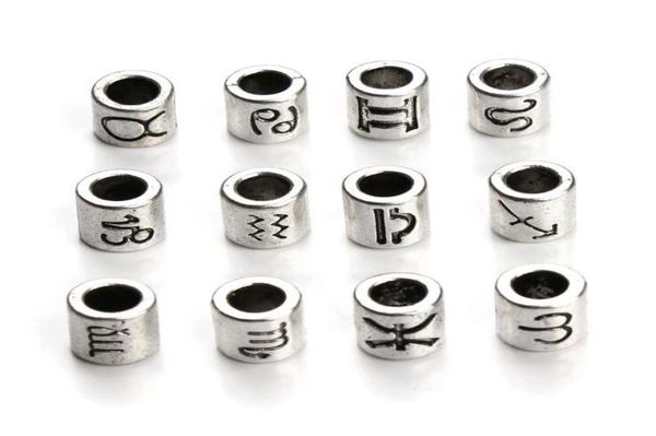 

60pcslot large hole alloy antique silver barrel beads for necklace bracelets making 4mm zodiac star signs spacer charms bead diy 9674248, Black