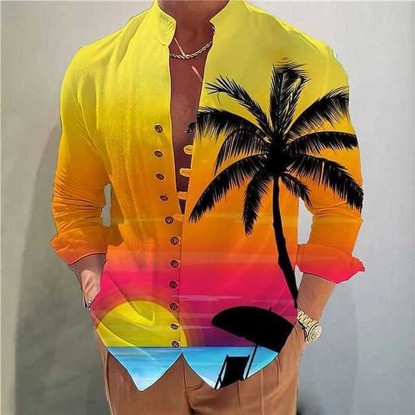 

designer men's shirt summer hawaiian shirt coconut tree graphic prints stand collar outdoor street long sleeve print apparel fashion ca, White;black