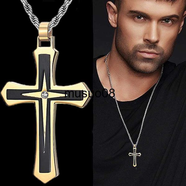 

pendant necklaces fashion men's two color stainless steel cross necklace hip hop necklace for men stainless steel jewelry halloween par, Silver