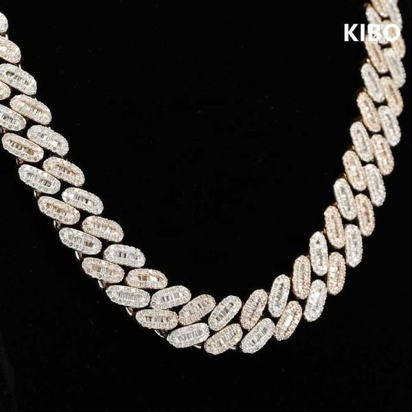 

hip hop jewelry mens chain necklace 18mm sterling silver moissanite baguette cuban link