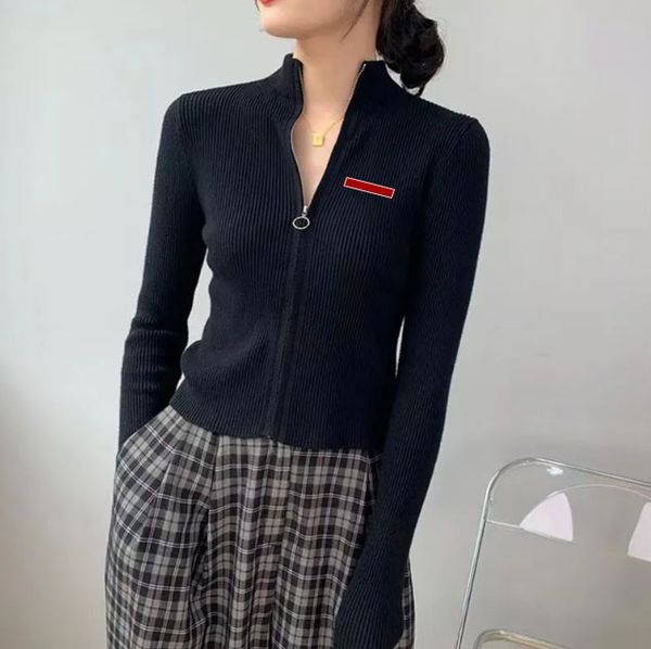 

womens knits tees women cardigan sweater with zippers short style lady slim jumpers shirt design s-xl, White