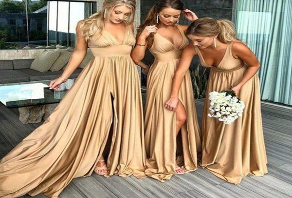 

bridesmaid dresses 2019 deep v neck front slit chiffon a line floor length maid honor dresses4853071, White;pink